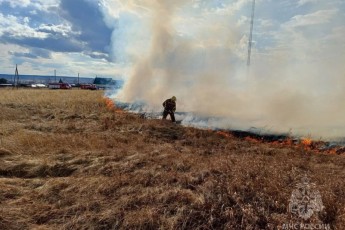 В окрестностях озера Тагарское тушат крупный степной пал