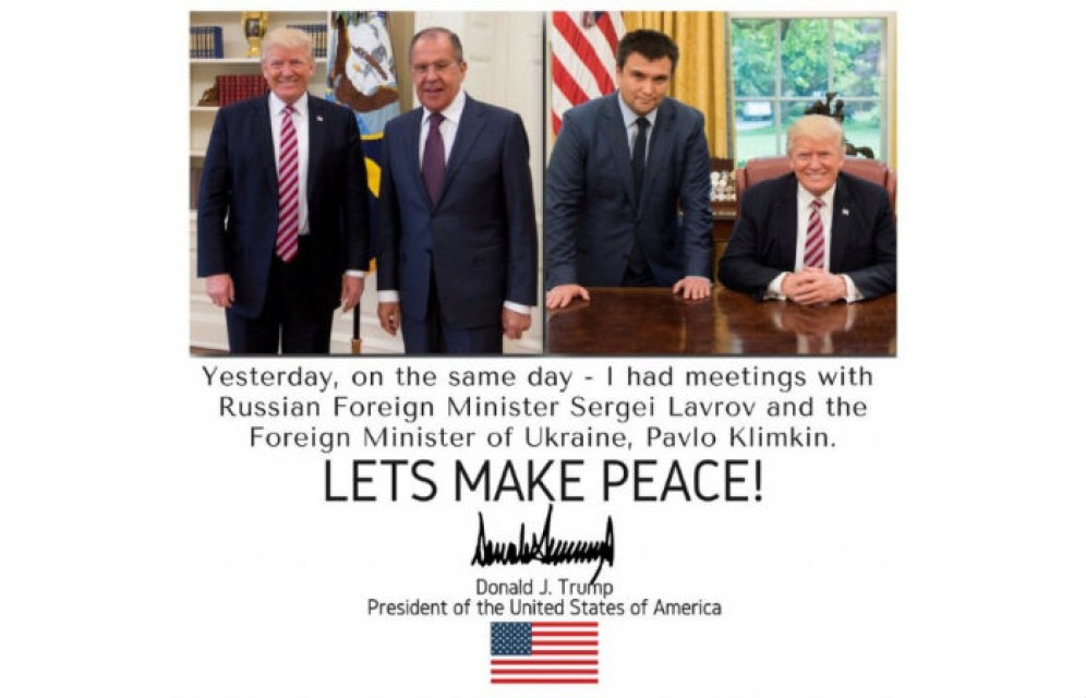 Трамп опубликовал фото с Лавровым и Климкиным и призвал к миру